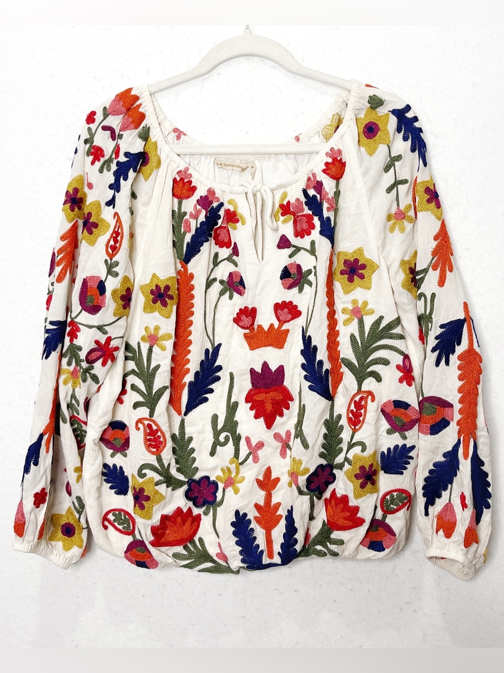 Soft Surroundings Banjara Embroidered Peasant Top Ivory 2AM96 Peasant Boho Flowy - Picture 3 of 7